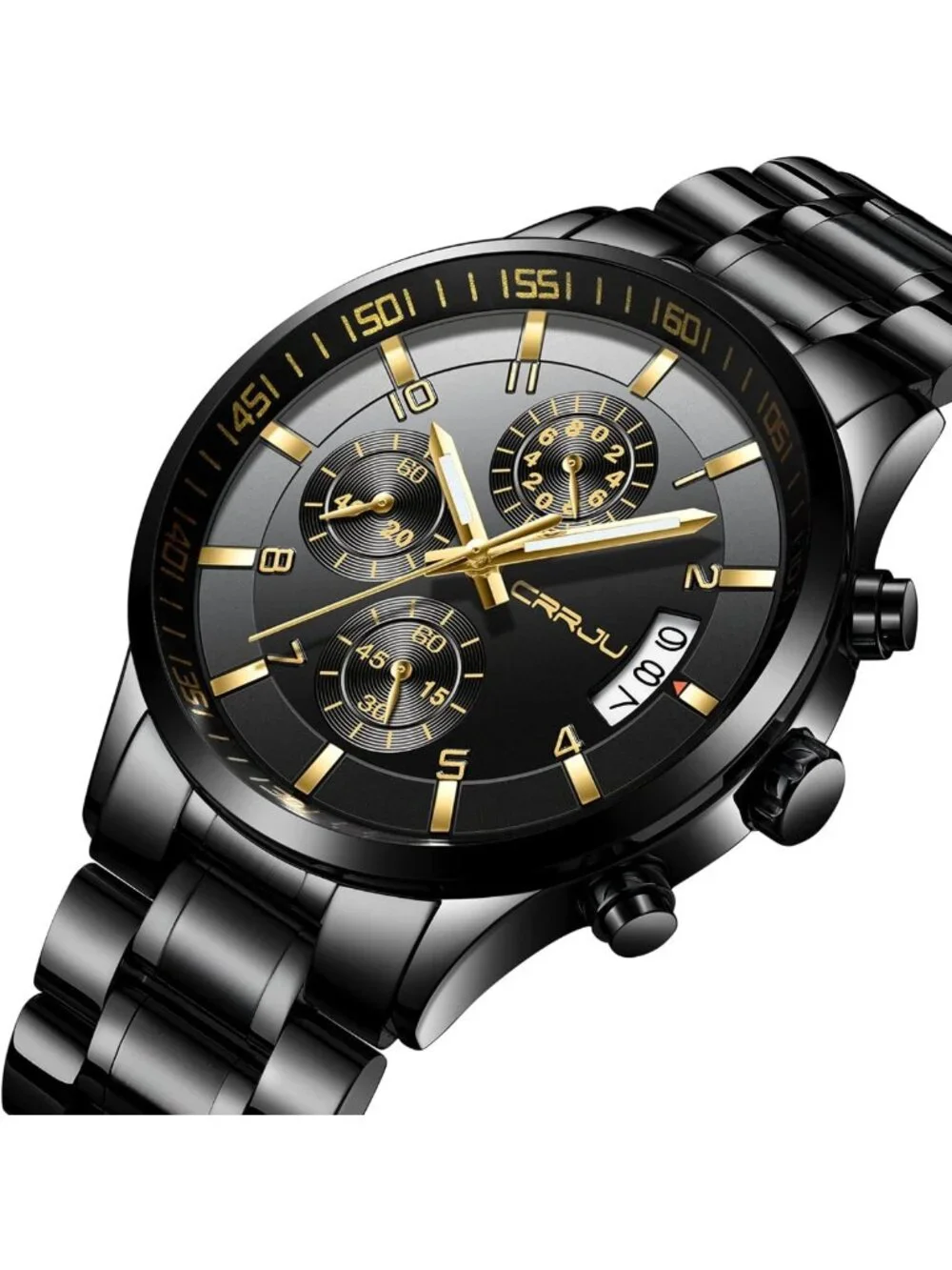 Stylish Men's Waterproof Chronograph Watch | Black Stainless Steel Band, Date